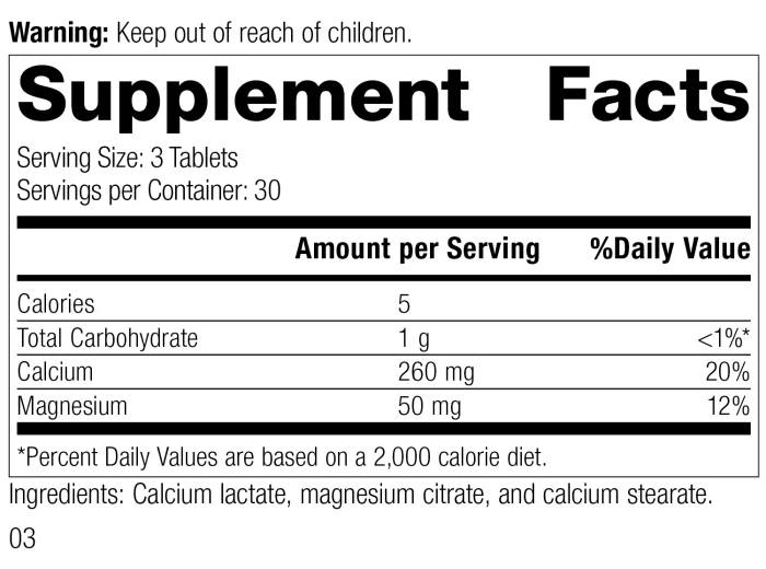 Calcium Lactate supplement facts label