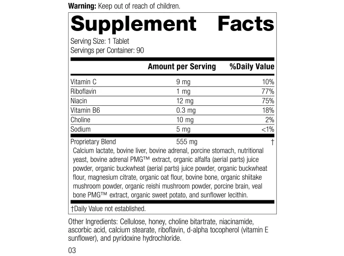 Drenamin supplement facts label