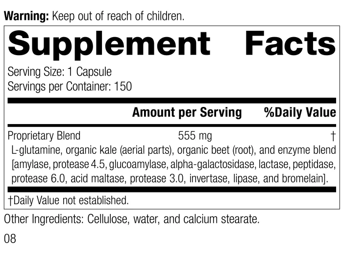 Enzycore supplement facts label