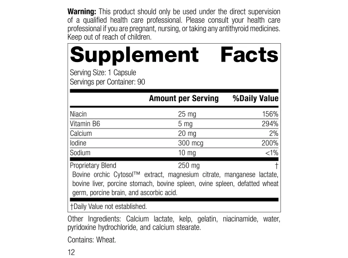 Min-Chex supplement facts label