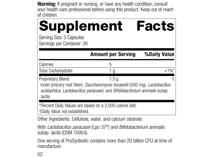 ProSynbiotic supplement facts label