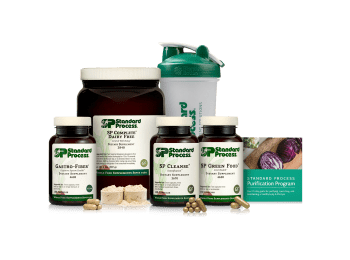 Purification Product Kit with SP Complete® Dairy Free and Gastro-Fiber® product packaging